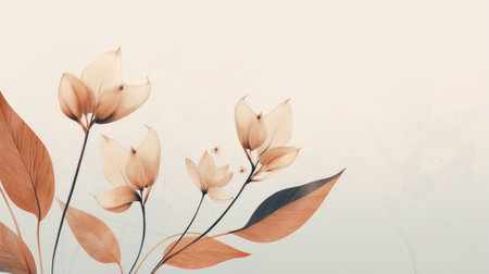 a watercolor background featuring a beautiful assortment of flowers in shades of light orange and dark beige. captured with the tamron sp 70-200mm f/2.8 di vc usd g2 lens, the image showcases clean minimalist lines and graceful forms. the color palette includes light cyan and gray, enhancing the delicate flora depictions. this high-resolution photo offers stunning 8k detail. ai generatedの素材
