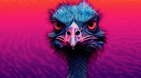 an emu stands gracefully beside a container of distilled water, creating a captivating scene. the image showcases the unique texture of a risograph ra 6400, adding depth and visual interest to the composition. ai generatedの素材