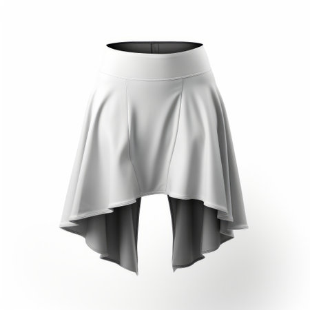 a white short skirt with black details is showcased in this realistic and detailed rendering. the matte photo captures the metallic rotation of the skirt, highlighting its industrial and product design elements. the flowing draperies add a touch of elegance to the overall look. the light gray background creates a symmetrical balance, enhancing the visual appeal of the skirt. ai generatedの素材