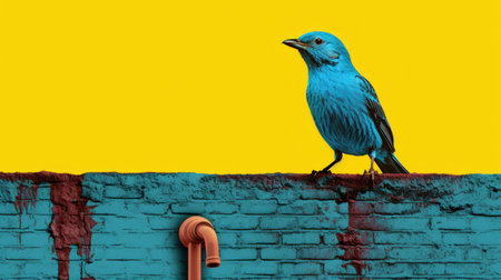 a canary perches gracefully next to a bottle of refreshing mineral water, surrounded by the unique texture of a risograph gr 2710 print. this vibrant image captures the beauty of nature and the artistic appeal of the risograph technique, combining elements of wildlife and design in a visually captivating composition. ai generatedの素材