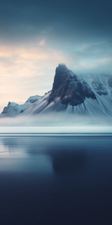 a stunning photograph captured by johannes voss, showcasing a beach with majestic mountains in the background. this visually captivating image, which won the unsplash contest, combines elements of visual art and the beauty of iceland's glacier photography. with a front-facing perspective, it evokes nostalgic vibes and is perfect as a high-quality 4k vertical wallpaper for your phone. the photo also reflects the sparsely populated natureの素材