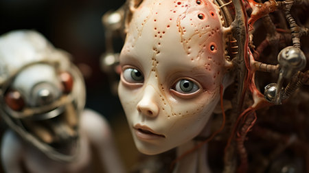 aliens doll close up photo featuring detailed craftsmanship and intricate design. this close-up shot showcases the lifelike features and attention to detail of the aliens doll, making it a must-have collectible for fans of the iconic movie franchise. ai generatedの素材