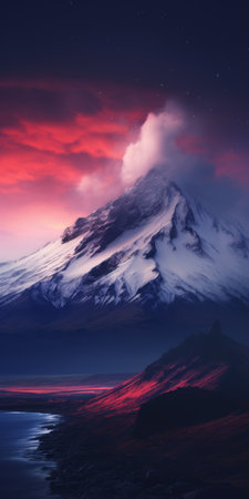 a stunning photograph of a volcano with majestic mountains in the background. this captivating image, taken by johannes voss, showcases the raw beauty of nature. it is a winning entry in the unsplash contest and a masterpiece of visual art. with its front-facing perspective and nostalgic vibes, this 4k vertical wallpaper is perfect for those seeking a high-quality and sparsely populated landscape. ai generatedの素材