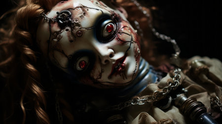 a photo of a little doll's life captured by hgtv, showcasing the incredible talent of the world's most skilled photographer. the image features nightmarish creatures in a close-up shot, taken with the tokina at-x 11-16mm f/2.8 pro dx ii lens. the composition is dark and intricate, with a color palette dominated by light bronze and red tones. this photo embodies the unique style of tanbiの素材
