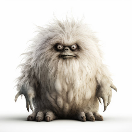 a shivering creature, resembling a 3d character, is depicted on a white background. the style of the photo is reminiscent of george lucas, national geographic, and asher brown durand. the image showcases gritty textures and a combination of light white and white tones. with a touch of zany humor, the creature's bulbous features add an intriguing element to the composition. ai generatedの素材
