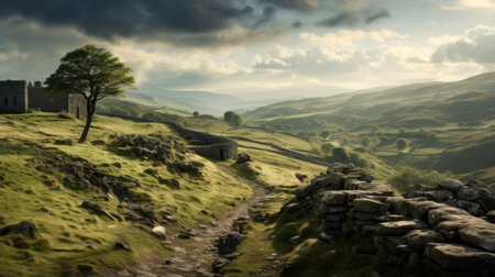 a castle perched atop a towering cliff, showcasing the timeless beauty of traditional british landscapes. this stunning photo captures the essence of pastoral landscapes and atmospheric portraits, with its ray-traced details and photo-realistic rendering in maya. a captivating image that could easily grace the pages of national geographic. ai generatedの素材