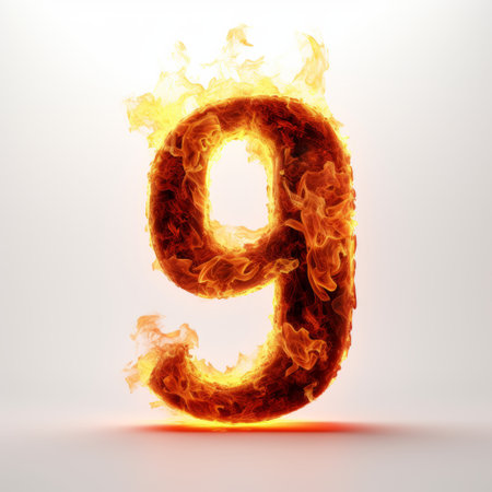 the photo showcases a realistic and detailed rendering of a candle shaped like the number nine. with explosive pigmentation and punctuated caricature, this image captures the mastery of lettering and the warmcore essence. reminiscent of a national geographic photo, the candle burned out of fire stands out with its unique style and cryengine technology. ai generatedの素材