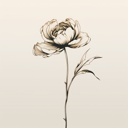 a flower drawing on a light background, showcasing dark beige tones and nostalgic romanticism. this high-contrast realism piece exudes poetic minimalism, with a touch of dark bronze and light beige hues. influenced by ancient chinese art, it incorporates vintage imagery, creating a captivating blend of traditional and contemporary aesthetics. ai generatedの素材