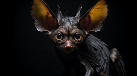 large nocturnal animals from around the world are captured in intense portraits made of rubber. against a black background, the intense texture of these anthropomorphic animals is highlighted, showcasing their vibrant coloration. this captivating image was captured using the topcor 58mm f14 lens. ai generatedの素材