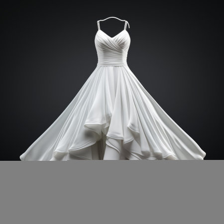 a 3d model of a white dress on a black background, showcasing flowing fabrics in a contemporary fairy tale style. this uhd image captures the tonal harmony and vibrant color choices, while also highlighting the monochromatic color schemes. the softbox lighting adds a touch of elegance to this visually stunning creation. ai generatedの素材