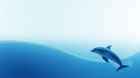 a dolphin gracefully glides through the water against a backdrop of a vibrant blue sky. the minimalist style of the image, with its ethereal and free-flowing lines, creates a captivating and serene atmosphere. this stunning photograph, digitally enhanced and available in a high resolution of 3840x2160, showcases soft gradients that add depth and beauty to the scene. ai generatedの素材