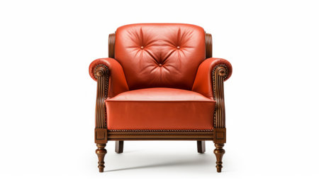 a red leather chair, reminiscent of intricate woodwork, is showcased in this photo. the chair stands alone against a clean white background, creating a striking contrast. the style of the chair draws inspiration from artists such as daz3d, edward poynter, william stanley haseltine, and sofonisba anguissola. the vibrant colors of orange and brown add warmth to the overall composition. this high-resolution image is captured inの素材
