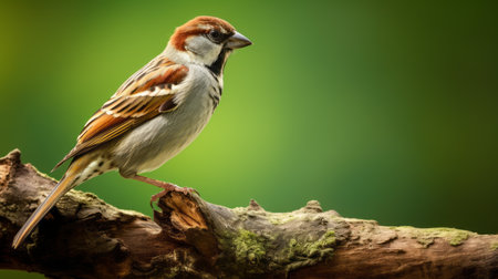 young bird perched on a branch, showcasing the bold saturation and innovative style of the photographer. the sparse background enhances the dramatic play of light and shadow, while the dark green and light brown tones create a captivating contrast. the dark red and white hues add depth to the image, complementing the strong facial expression of the bird. a perfect example of caninecore photography. aiの素材