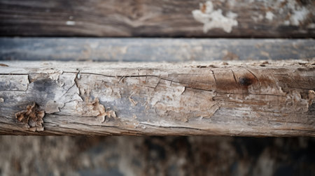 a wood bench in good condition, showcasing natural cracks and scratches, captured in close-up shots with the tamron sp 70-200mm f/2.8 di vc usd g2 lens. the image features dusty piles and the use of the impasto technique, reminiscent of mycenaean art. the bench is placed on an unprimed canvas, adding a rustic touch to the composition. ai generatedの素材
