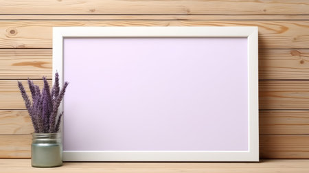 a sleek and modern purple frame is elegantly displayed on a wooden table in this minimal-style frame mockup image. the soothing purple color theme adds a touch of tranquility to the overall aesthetic. ai generatedの素材