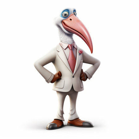 a cartoon bird is featured in this advertisement image, showcasing a realistic rendering and stylish costume design. the wealthy portraiture captures life-size figures, with a color palette of light white and light red. the artwork embodies the essence of sumatraism, while exuding an elegantly formal vibe. ai generatedの素材