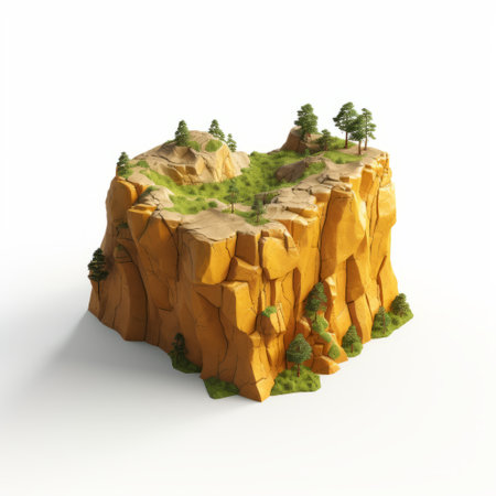 a teeming forest terrain with rocks is depicted in this 3d png stock image. the image showcases a vibrant color palette of light orange and yellow, reminiscent of the style of serge najjar. it features miniature sculptures, similar to the works of jeeyoung lee, and boasts detailed world-building. this high-resolution image in uhd captures the essence of nature, reminiscent of the artistic style of alvarの素材