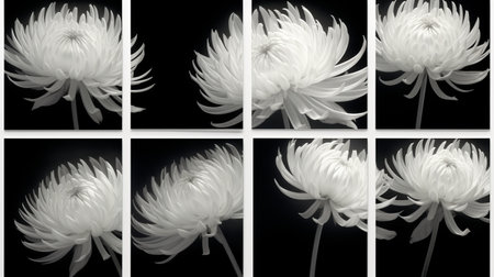 a 7-inch x 8-inch x 3-inch photorealistic composition by marguerite blasingame. this multi-panel artwork features a combination of dark white and light white tones, inspired by japanese photography. created using zbrush, the piece is designed to be displayed across multiple screens, showcasing intricate details and captivating imagery. ai generatedの素材