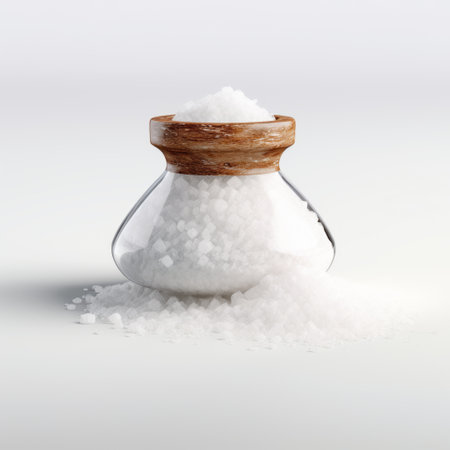 3d salt in glass jar on white background, featuring soft edges and blurred details. this uhd image by nobuo sekine and atey ghailan showcases high resolution and depicts inclement weather, reminiscent of dutch tradition. ai generatedの素材