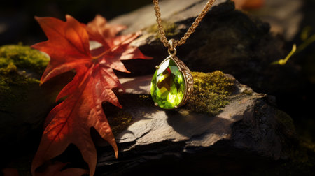 an emerald green pendant rests gracefully on the rugged rocks, capturing the essence of a realistic still life. bathed in dramatic lighting, this flamboyant piece shines in its 32k uhd glory. its light yellow and light gold tones add a touch of elegance, while the intricate attention to costume and fashion make it a captivating subject. this national geographic photo exudes a mesmerizing allure withの素材