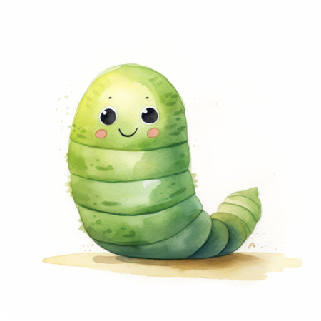 a cute little bug watercolor cartoon illustration on a white background. this adorable artwork is created in a style reminiscent of vines, with elements of the golden ratio, snailcore, figura serpentinata, and anime-inspired characters. it is a commissioned piece, perfect for animated gifs. ai generatedの素材
