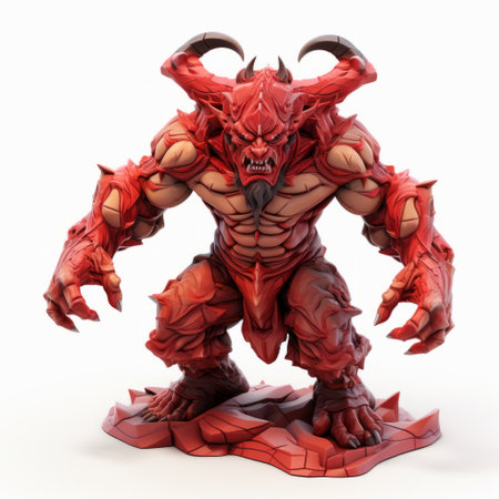 a devil monster illustration featuring interlocking structures in a 3d model render. the artwork showcases a light red color palette and a hard edge painting style, creating a diorama-like effect. with contoured shading and harsh realism, this piece captures the essence of the devil monster concept. perfect for fans of intricate designs and intel core technology. ai generatedの素材