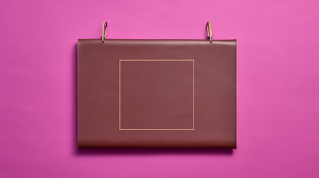 a mockup template design by mandy featuring a dark magenta and light brown color scheme. inspired by the dutch golden age, this design incorporates dynamic lettering and elements of mingei. the use of leatherhide and suspended hanging adds a unique touch to this kodak ektar 100 inspired mockup. ai generatedの素材