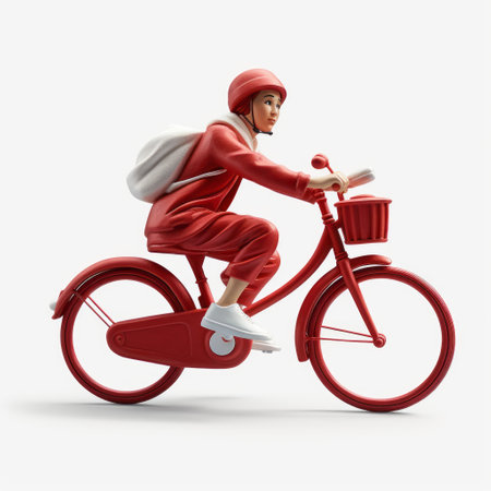 a red vintage japanese industrial design bike is showcased in this photo. the bike features a cute design with a matte finishing, set against a white background and environment. the straight side view highlights its ultra realistic and detailed features, while the studio lighting enhances its ultra realist material. the photo is captured in 8k resolution, providing a high-quality front view of the bike. aiの素材