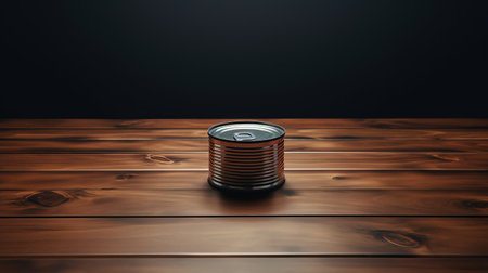 a photo of fried potato and canned food placed on a wooden table, showcasing a minimalist precision style. the dark silver hues and sleek lines create an elegant aesthetic. the composition reflects environmental awareness with its multilayered elements. the image captures the essence of whirring contrivances, while the colors of dark orange and light black add depth and contrast. ai generatedの素材