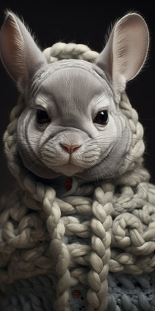 a photo of a whimsical cat named chin chin wearing a sweater, showcasing surreal animal hybrids in a hyper-detailed and realistic rendering. the image features intricate costumes and a touch of bunnycore, creating a photorealistic composition with vray tracing. ai generatedの素材