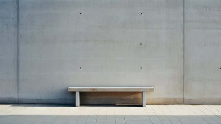 a white, square bench is positioned in front of a concrete brutalism-style wall, showcasing realistic textures. influenced by jun kaneko's engineering construction and design, this minimalist japanese-inspired setup also draws inspiration from berndnaut smilde's vintage minimalism. ai generatedの素材