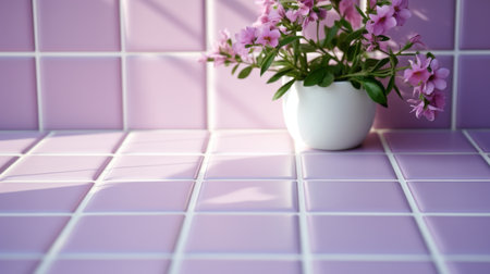 mughal nagar 3d rendering showcases a minimalist grid-style pink pot filled with vibrant flowers. the light violet and white hues create a soothing ambiance, perfect for a kitchen still life. the glazed surfaces and texture-rich details add depth and realism to this stunning artwork created using unreal engine 5. ai generatedの素材