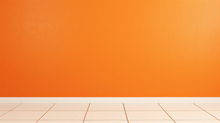 a vibrant room featuring orange walls and a white tile floor. this uhd image showcases a digital minimalism style with a shallow depth of field. it is a commissioned piece that embodies chromatic minimalism, boldness, and a colorful aesthetic. the large-scale and high-resolution quality of the image adds to its visual impact. ai generatedの素材