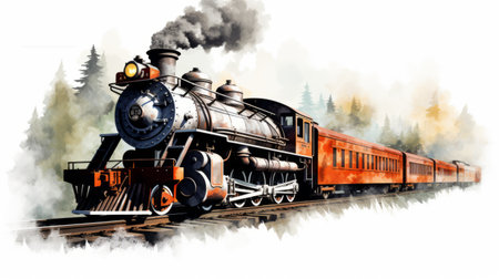 a vintage poster design featuring a cool train, auburn 851, from 1935. this realistic watercolor-style artwork showcases a detailed rendering of the train, with a vintage color palette. the graphic design elements and industrial/product design aspects make it visually appealing. digitally enhanced and available in high resolutions, this clipart is perfect for various creative projects. isolated on a white background for easy use. ai generatedの素材
