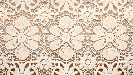 white lace fabric with a delicate pattern of white flowers, reminiscent of the mexican folklore-inspired style of ricardo bofill. this elegant piece, created by florianne becker, showcases a beige ceramic material with a captivating repetition. the design pays homage to the artistic influence of mary bradish titcomb. ai generatedの素材