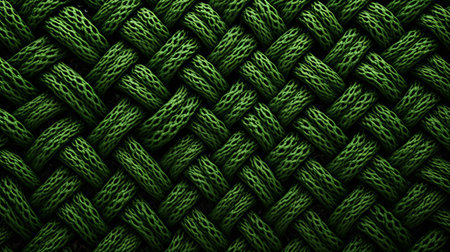 a green cloth texture with a celtic knotwork pattern, serving as a background or wallpaper in 1920x1080 resolution. created using cinema4d, the image showcases piles of stacked cloth, digitally enhanced to highlight the intertwined networks. the bold contrast and textural play draw attention to the joints and connections within the design. ai generatedの素材
