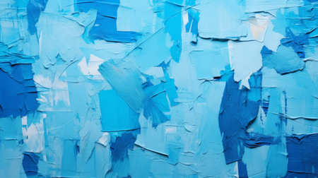 abstract blue canvas background photo featuring a collection of vibrant, monochromatic paintings on walls. the style of these artworks is characterized by thick impasto brushstrokes, fragmented bodies, and the use of a palette knife. the tightly cropped compositions draw inspiration from the works of nicolas de stael. ai generatedの素材