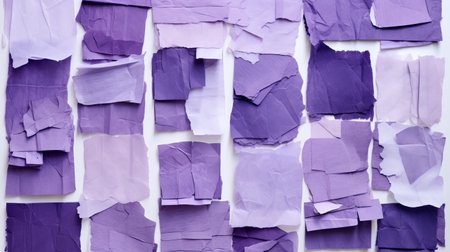a large sheet of purple and white paper, resembling artistic fragments, showcases the surrealistic installations of an environmental installation artist. with its monochromatic palette and unmodulated color, this piece embodies the post-modern deconstruction and atmospheric color washes commonly found in such artworks. ai generatedの素材