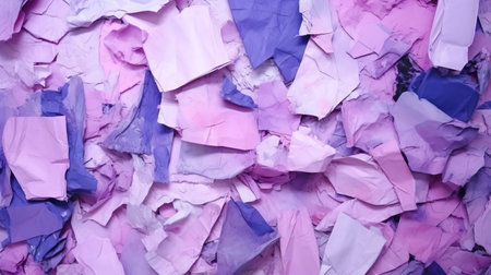 a collage featuring purple tissue paper against a pink background, showcasing a disintegrated and pastel palette. this conceptual installation art piece explores the interplay of light magenta and dark azure tones, creating a deconstructive and blink-and-you-miss-it detail. ai generatedの素材
