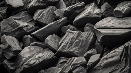 several black and white rocks are captured in a close-up photo, showcasing the unique style of the tokina at-x 11-16mm f2.8 pro dx ii lens. the subdued color palette and pseudo-infrared effect add an intriguing touch to this nature morte composition. these rubber rocks, made to resemble industrial materials, were commissioned for this artistic shot. ai generatedの素材