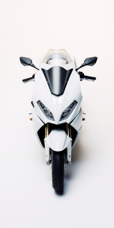 full body kit moped murcielago captured in a well-lit 8k photo studio shoot. the white background enhances the silhouette of the vehicle, viewed from an above perspective. the perfectly finished paint shines with clarity and detail, creating a hyper-realistic and cinematic effect. the off-white background adds to the symmetrical and sharp focus of this detailed image. ai generatedの素材