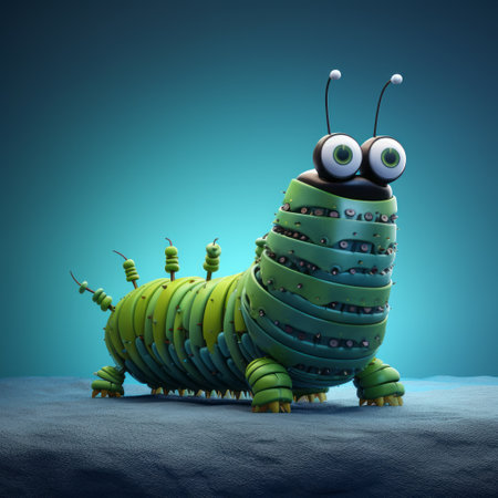 a giant green caterpie with eyes and a head, rendered in the style of cinema4d by caras ionut. this playful cartoon character showcases the creativity of robotics kids and the innovative design of spiral group. a perfect representation of technological design, this image is available under the creative commons attribution license. ai generatedの素材