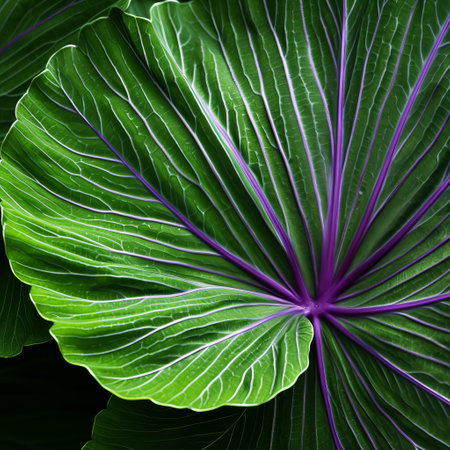 a vibrant pink, purple, and red foliage leaf of a korma plant, reminiscent of the artistic style of caras ionut. the leaf is beautifully illuminated with softbox lighting, showcasing its bold lines and vibrant colors. the dark purple and white hues create a striking contrast, evoking a sense of artistic flair. this captivating image captures the essence of nature's beauty, as seen through the lensの素材