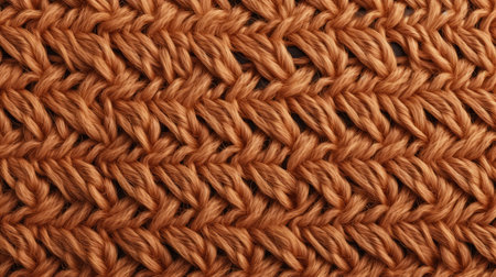 an orange knit stitch with brown fibers, showcasing the intricate patterns and soft tonal range. this high-resolution photo captures the rebellious crafts style, reminiscent of burne-jones artwork. taken from a high-angle perspective, the image highlights the unique texture and craftsmanship of the stitch. ai generatedの素材