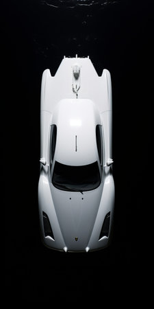 a full body kit submarine murcielago is captured in this well-lit 8k photo studio shoot. the white background enhances the silhouette of the car, viewed from an above perspective. the perfectly finished paint shines with clarity and detail, creating a hyper-realistic and cinematic effect. the off-white background adds a symmetrical touch to this detailed and sharp-focused image. ai generatedの素材