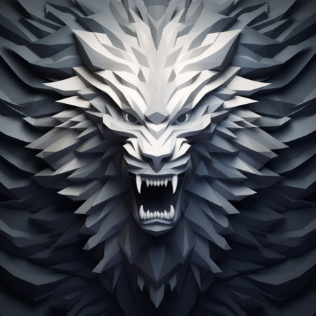 a wolfhead divider featuring wolves is showcased in this 248x190 5 3d hd wallpaper. inspired by the style of daniel libeskind, the design is isometric and combines dark and white tones. the dragon art elements are digitally enhanced by anton fadeev, resulting in a captivating three-dimensional effect. ai generatedの素材