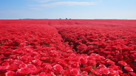 a huge field of wild red poppies in ucls england, captured in the style of nobuyoshi araki, petra cortright, and daan roosegaarde. the photograph showcases monochromatic depth and features striped arrangements of the vibrant flowers. the image exudes a realistic yet romantic atmosphere with its soft-edged composition. ai generatedの素材