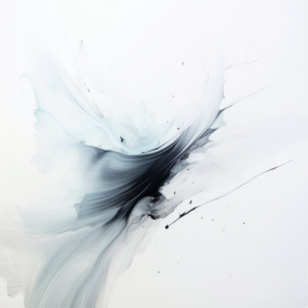 abstract watercolor painting on a white background, showcasing a dynamic energy flow. the artwork features a combination of black and gray tones, with clear and precise bird art elements. the composition evokes a sense of kinetic installations, with a color palette that includes dark white and aquamarine hues. captured using a canon ts-e 17mm f4l tilt-shift lens, this piece is perfect for abstract minimalism appreciators.の素材