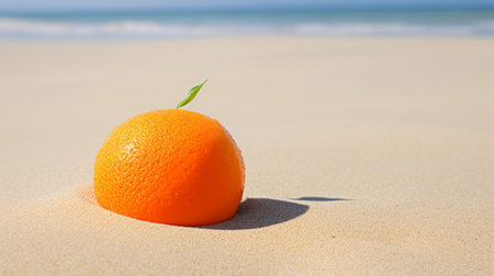 an orange sits gracefully in the sand, showcasing the essence of verdadism. this thought-provoking image captures the eco-friendly craftsmanship and stark honesty of poolcore and cranberrycore aesthetics. the vibrant orange hue contrasts beautifully against the sandy backdrop, creating a mesmerizing visual experience. the use of lightbox enhances the overall impact of this captivating photograph. ai generatedの素材