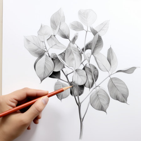 a pencil drawing in crayon of a plant, showcasing elegant inking techniques and intricate black and white illustrations. the artwork features a combination of light gray and light brown shades, resembling realistic watercolor paintings. the attention to detail is evident in the intricate character design, executed with traditional oil-painting techniques. the unique touch of a shaped canvas adds an extra dimension to this captivating piece.の素材